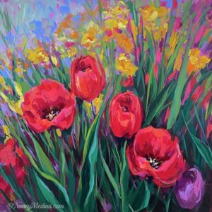 Sunny Day Red Tulips 20X20