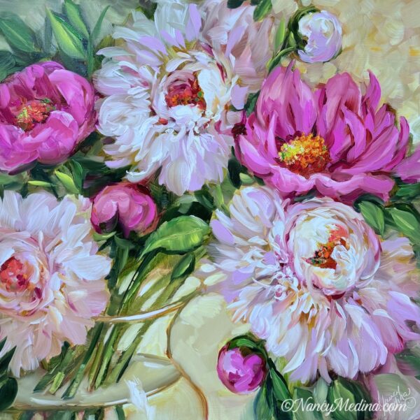 Pink Lace Peonies 16X16