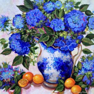 Blue Hydrangeas and Lemons 24X24