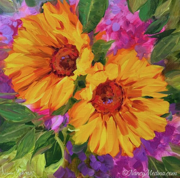 Golden Dancers Sunflowers 14X14