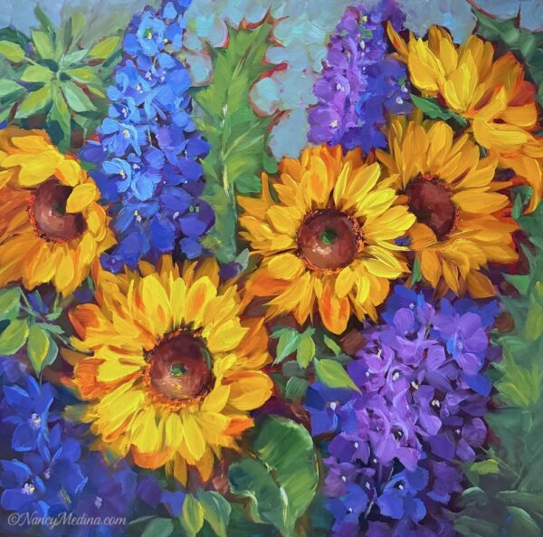 Wild Ivy Sunflowers 16X16