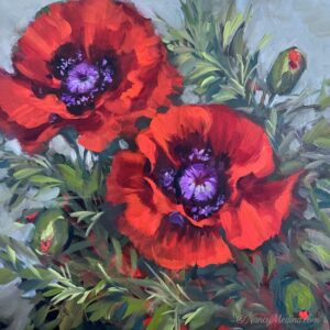 Two Dancers Red Poppies 12X12