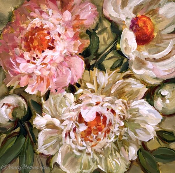 Looking Up Peonies 12X12
